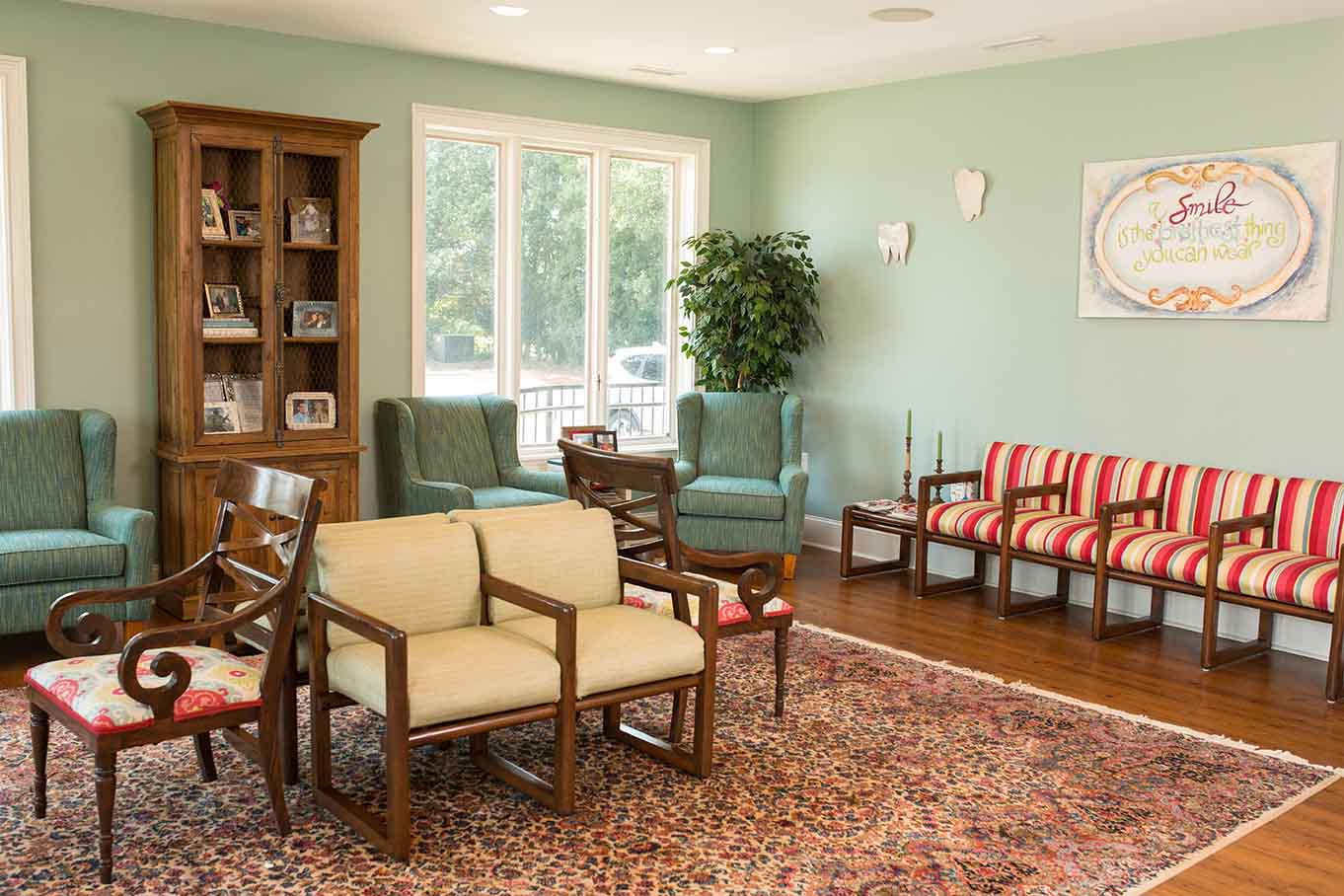 Walters & Smith Family Dentistry waiting area with comfortable chairs and couchces.