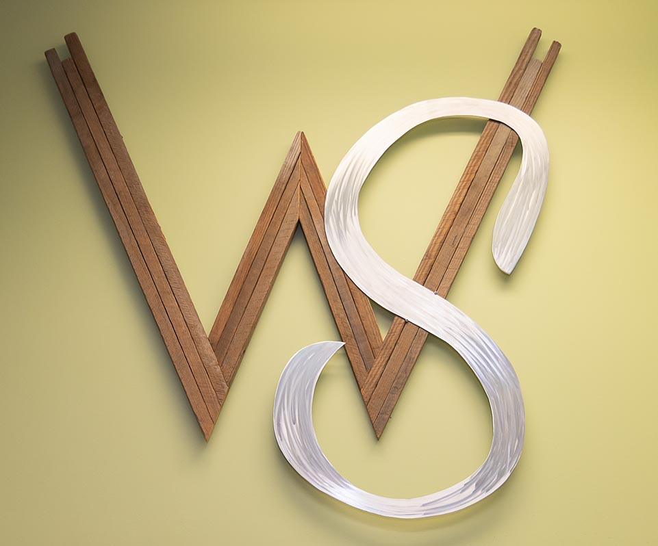 Walters & Smith Family Dentistry handmade W & S initials sign.
